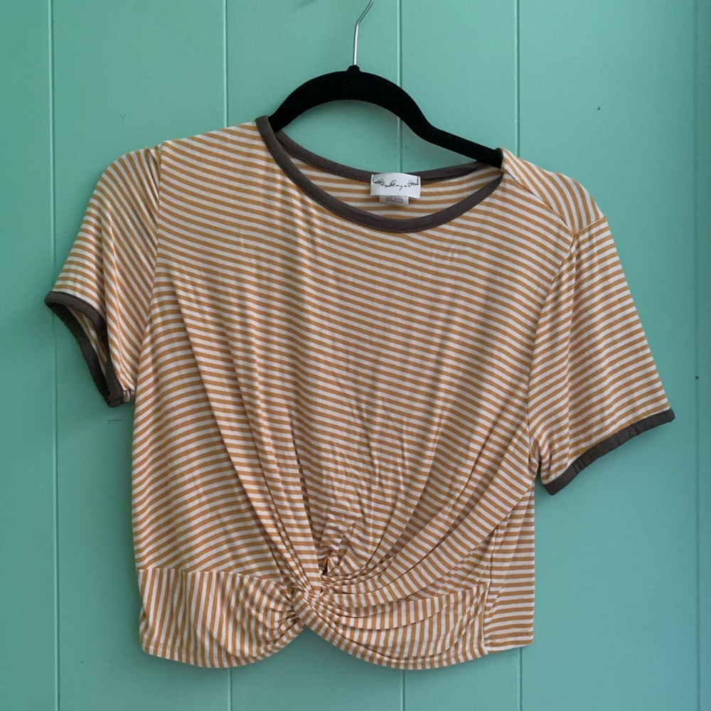 Mustard striped crop tee